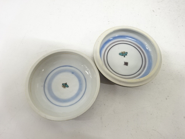  九谷焼　西田伸也造　色絵　群鶴　香合